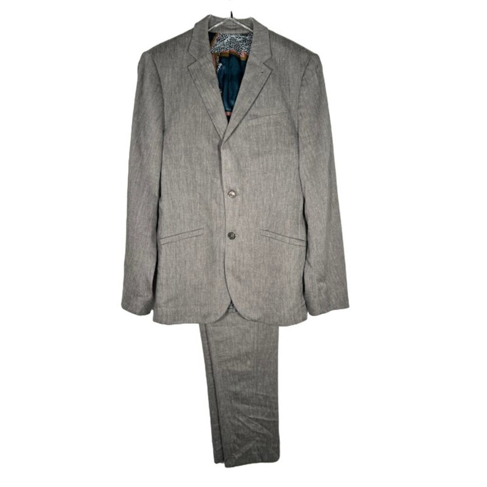 Ted Baker London Men's 2-Piece Pant Suit Blazer Jacket 2/S Gray Linen Blend